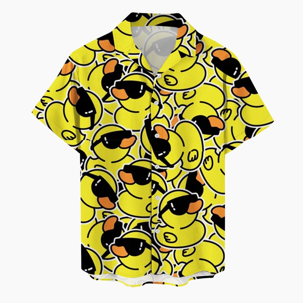 Men's Shirt Little Yellow Duck 3D Printed Funny Hawaiian Beach Tops Short Sleeve Casual Fashion Blouse Social Shirt