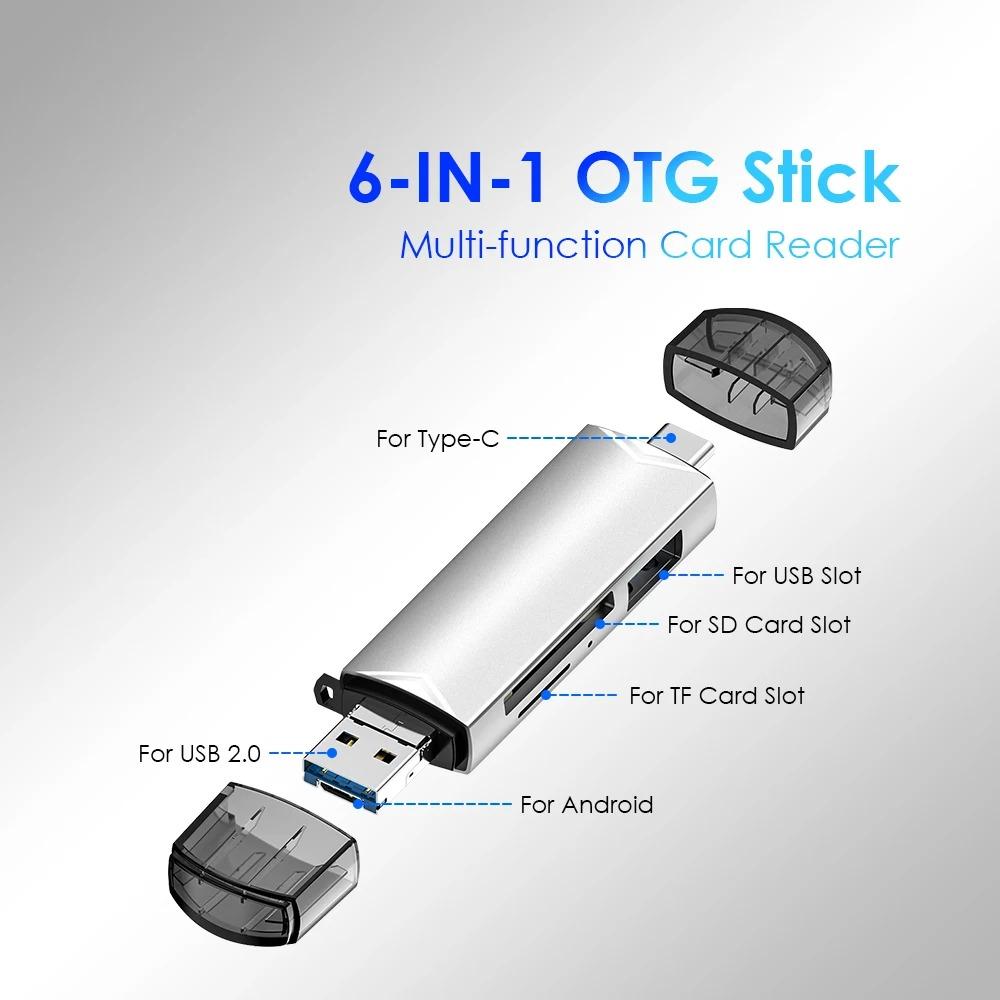 6-в-1 OTG Многофункциональный USB 3.0 Картридер U-диск TYPE-C/USB/TF/SD Флеш-накопитель Карта памяти для Адаптера Телефона Ноутбука Компьютера