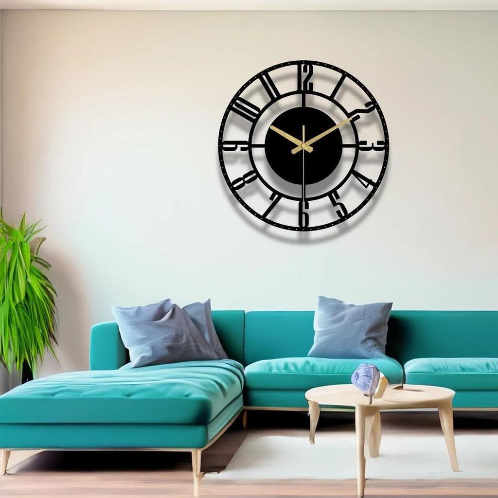 Large World Map Wall Clock, Metal Minimalist Modern Clock, Round Silent Non-Ticking Battery Operated Wall Clocks for Living Room/Home