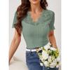 Women's New Fan-shaped Front and Back V-neck Lace Splicing Slim Thin T-shirt Short-sleeved Tops