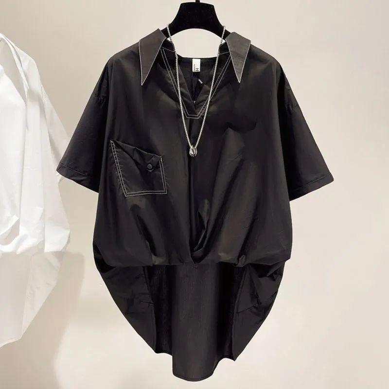 Нестандартные белые рубашки для женщин, летние свободные топы в корейском стиле с короткими рукавами