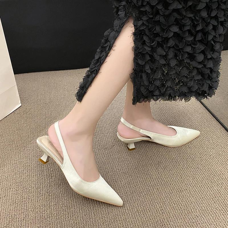Fashion Summer New Women Sandals Heel Ladies Shoes Pointed Toe Solid Female Women's Shoes Back Strap Slip On