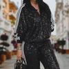 2023 European & American Sequin Women's Casual Long Sleeve Jacket and Trousers Set