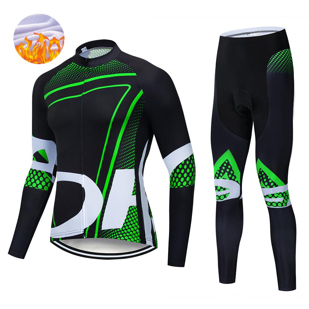 Winter Men's Cycling Jerseys Sets Thermal Fleece Long Sleeves Men Cycling Bib Set Bicycle Clothing MBT Breathable Bike Clothes
