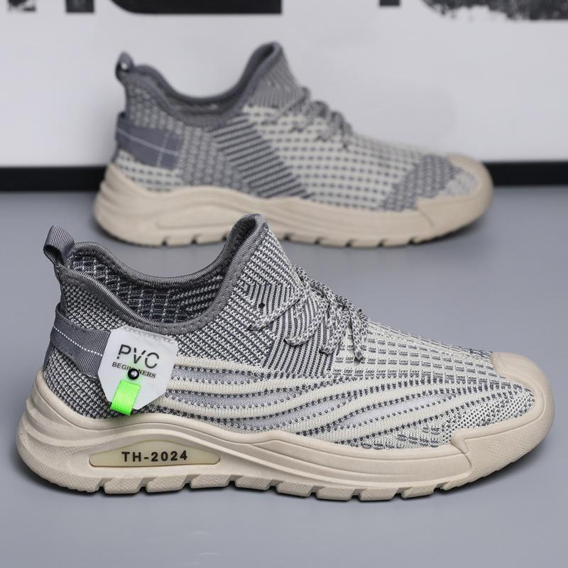 Весна 2024 новые мужские туфли большого размера дышащая сетка из мушиной ткани повседневные одинарные туфли универсальные мягкие низкие сетчатые туфли