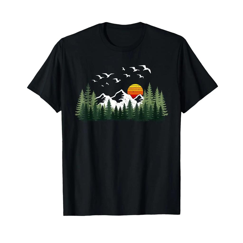 Retro Wildlife Forest Nature Trees Outdoors Mountains Hiking T Shirt Vintage Stylish Versatile Unisex Casual Comfortable