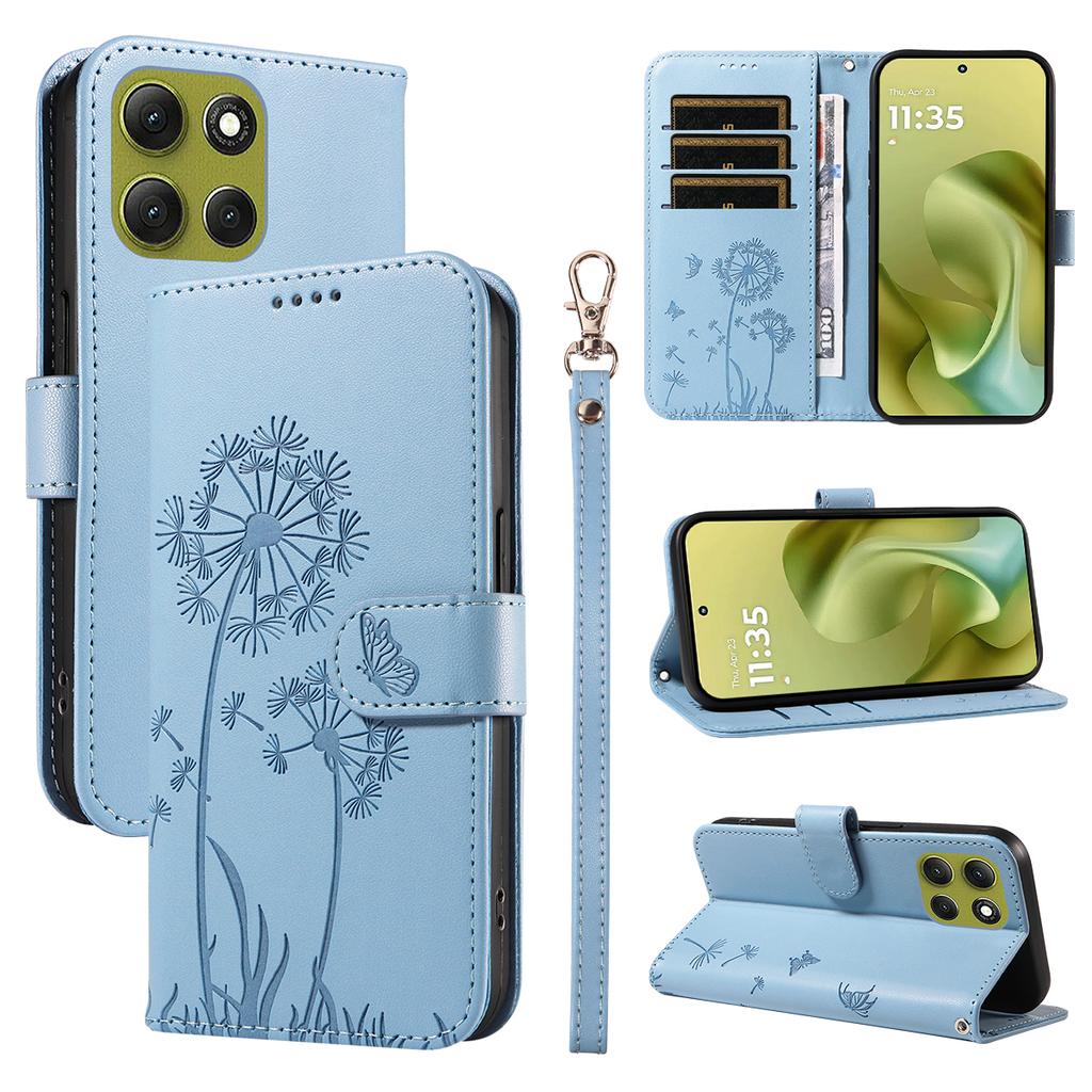 For Motorola Moto G86 5G/G86 Power 5G Leather Wallet Case with Strap Dandelion Imprint Phone Stand Cover