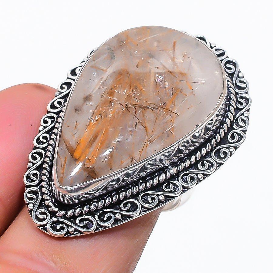 Golden Rutile Gemstone 925 Sterling Silver Jewelry Ring Size 8.5
