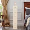 6-Tier Bathroom Floor Cabinet W/ Drawers & Casters, White Vertical Storage Unit, Narrow Tall Slim Storage Tower for Small Spaces