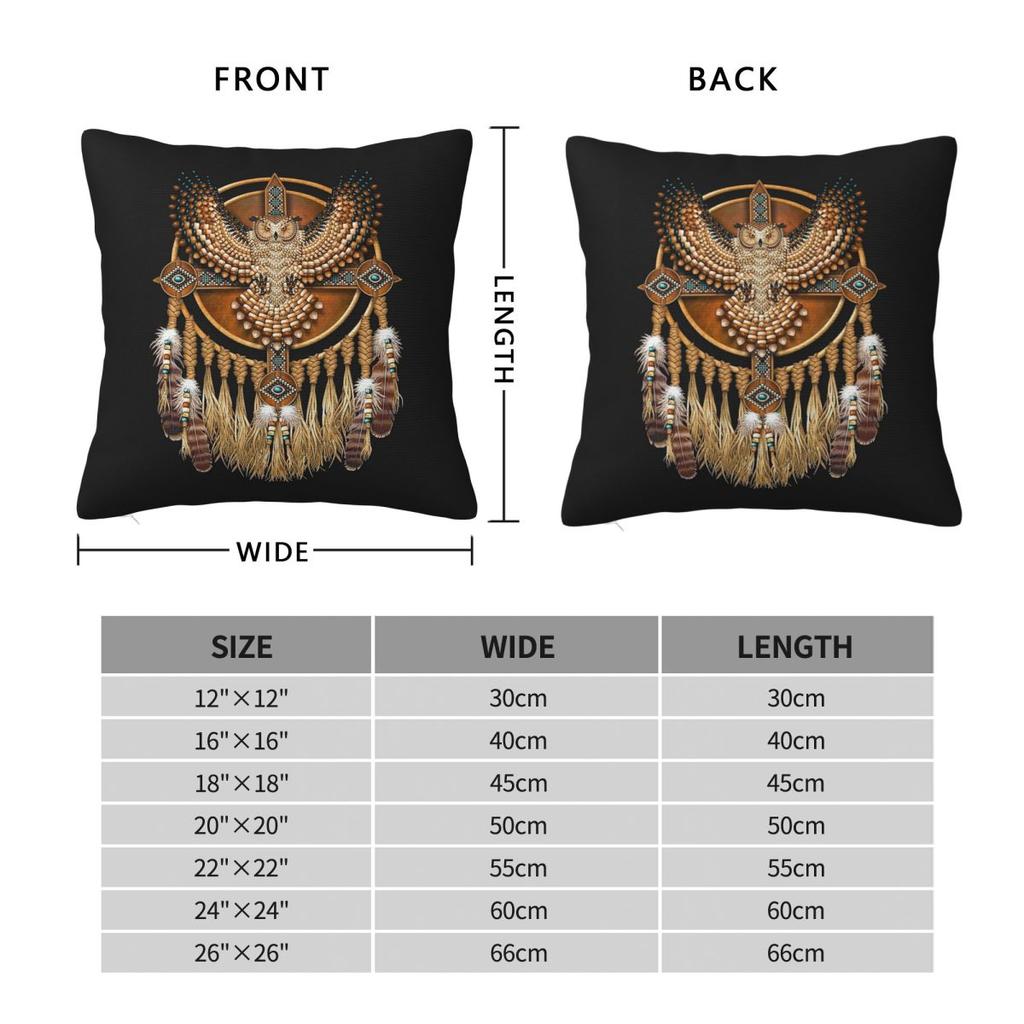 Native American Beadwork Owl Mandala Square Pillowcase Cushion Cover Pillow Case Throw Pillow Cover for Home Bedroom Car
