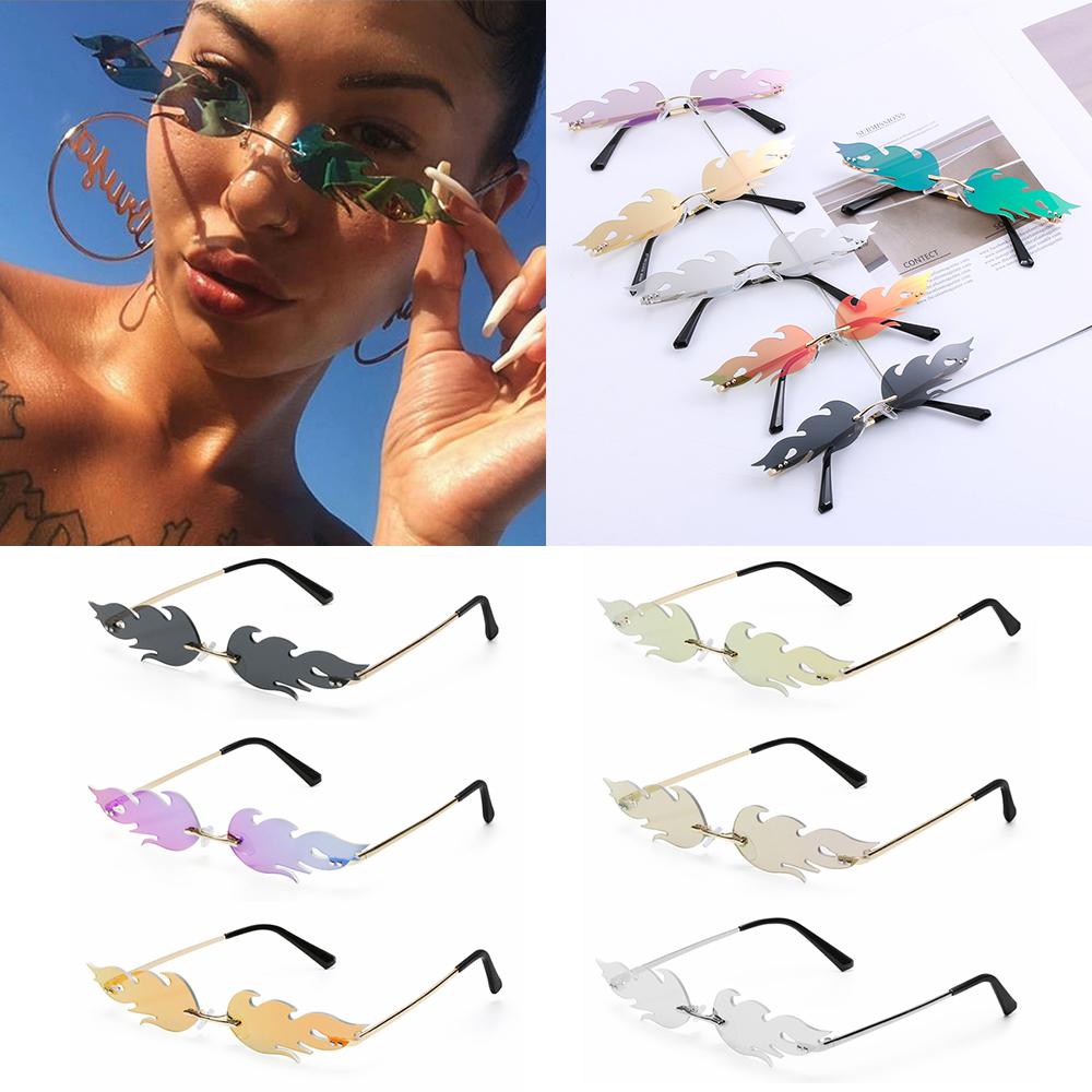 UV 400 Trending Narrow Sunglasses Rimless Fashion Sunglasses Fire Flame Wave Sun Glasses