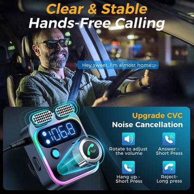 2025 Bluetooth 5.3 FM-передатчик для автомобиля Усиленные двойные микрофоны Звук с глубокими басами 48 Вт PD&QC3.0 Автомобильное зарядное устройство Bluetooth-адаптер