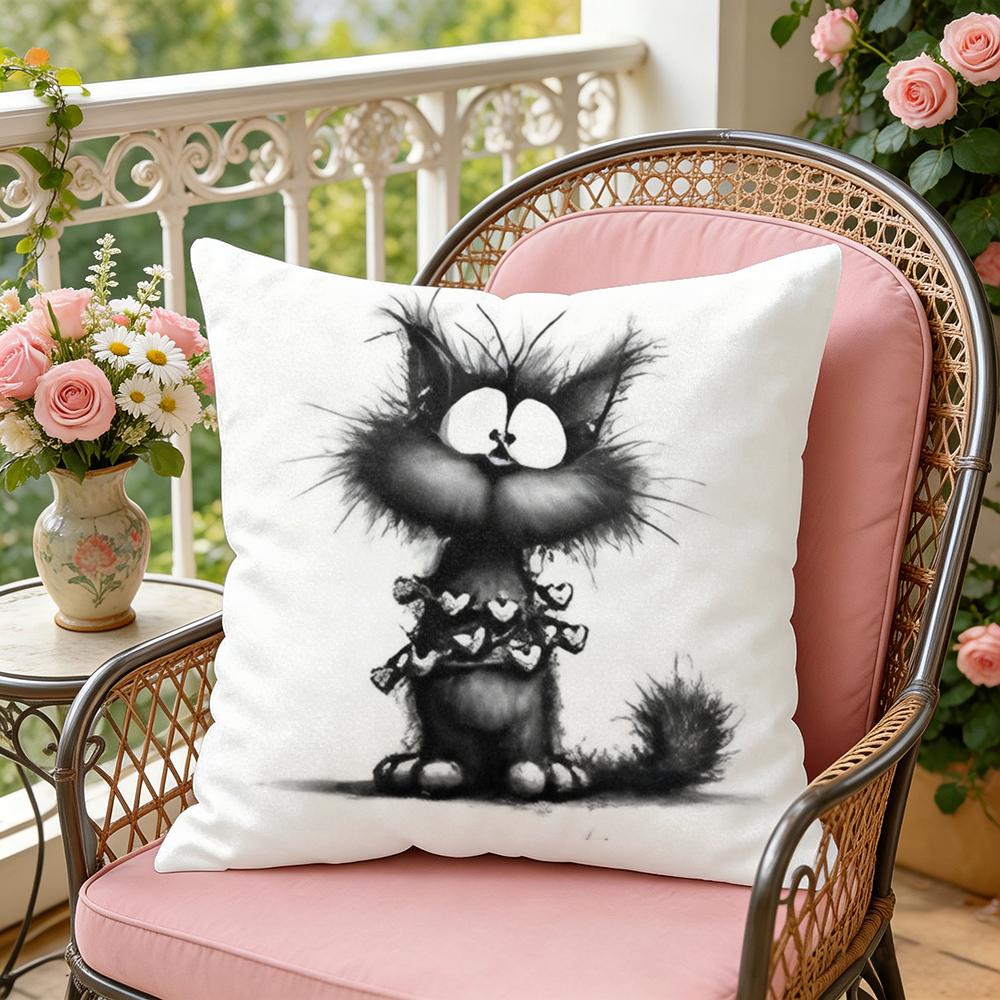 Valentine Black Cat Cushion Cover Soft Plush Throw Pillow Cover  DoubleSided Decorative Cushion Case  Sofa Bedroom Home Decor