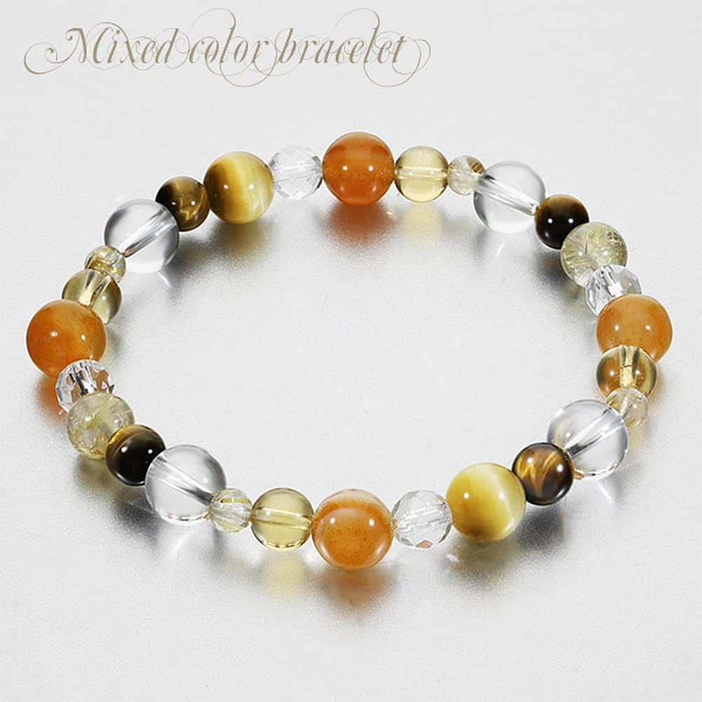 Браслет из тигрового глаза, сердолика, рутилового кварца, цитрина, 8 мм, 17 см, размер M, натуральный камень, сила, камень, денежная удача [Shinjuku Ginnokura] для женщин