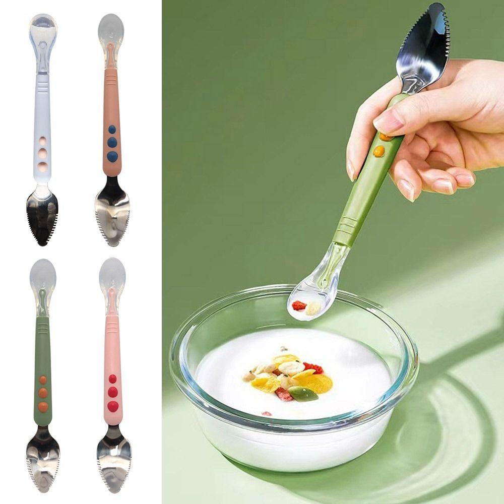 Double-Ended Complementary Food Spoon Silicone Feeding Spoon Durable Fruit Scraper Spoon