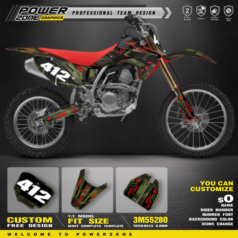 PowerZone Custom Graphics Decals Stickers Kit For HONDA CRF150R 2020-2007 CRF150cc Motocycle Name Number Custom