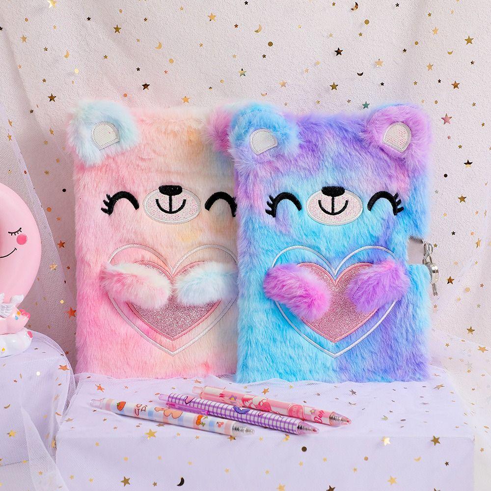 Cartoon Stationery With Lock Plush Tie-dyed Notebook Diary Book Hand Account Book Password Book
