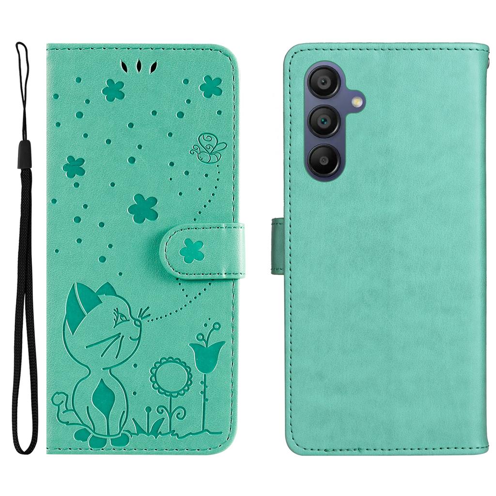 Кожаный чехол для Samsung Galaxy A26 5G/A16 5G/A16 4G с рисунком кошки и пчелы, чехол-кошелек с подставкой и ремешком