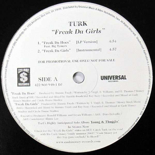 12-дюймовая пластинка TURK - Freak Da Girls 4228609401DJ Cash Money Reco 2001 US Рэп и хип-хоп/R&B Б/У