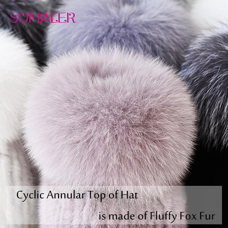 SOMALER Женские меховые шапки на зиму, шапка из натурального норкового меха с помпонами из меха чернобурки, вязаные шапочки, достаточно теплые