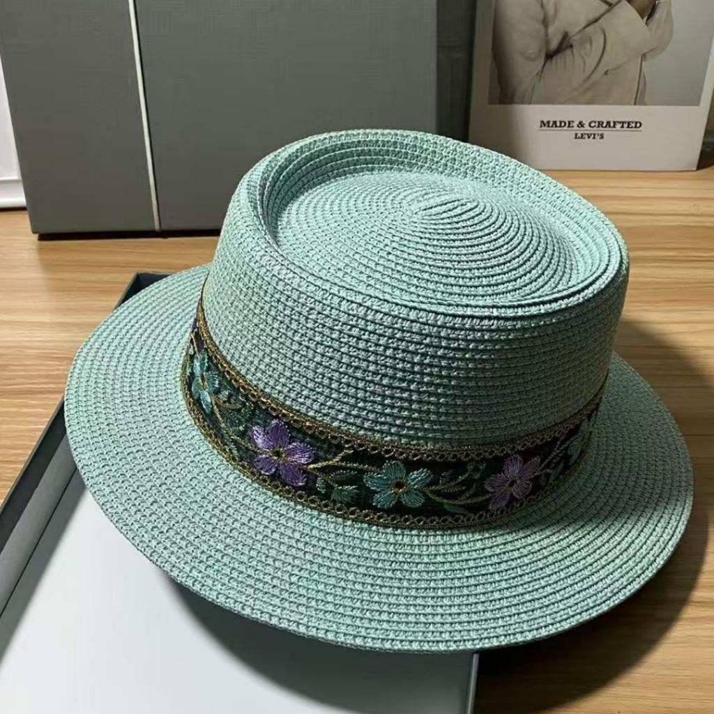 Retro Ethnic Style Embroidery Flower Beach Hat Children Spring and Summer Pot Hat Top Hat Versatile Sunscreen Sunshade Travel