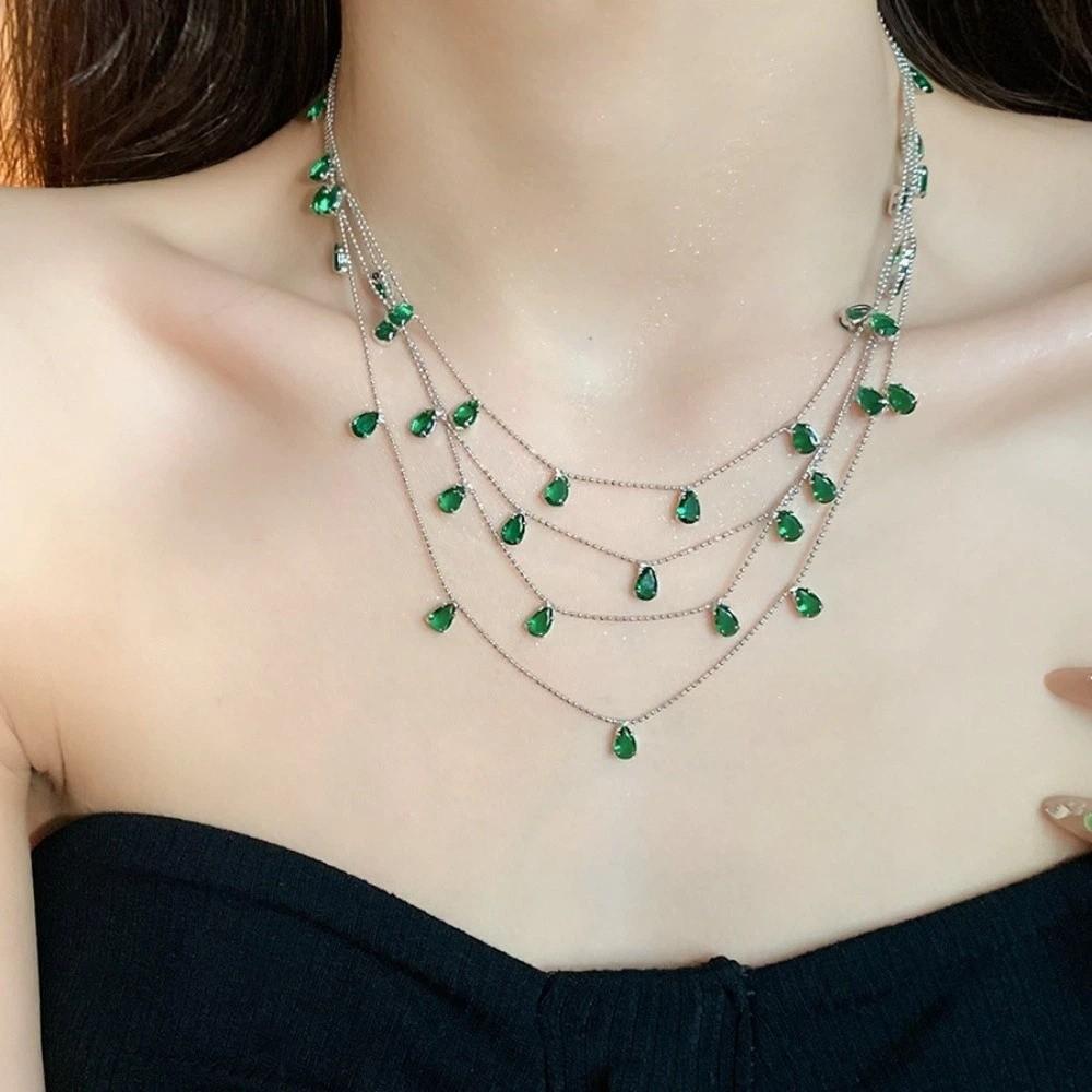 Light Luxury Water Drop Shining Choker Fashion Rhinestone Jewelry Crystal Tassel Necklace Women
