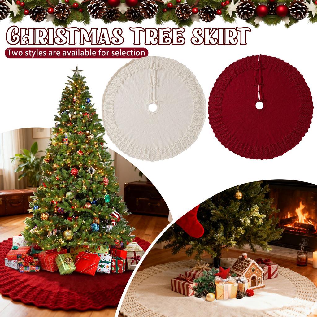 Knit Christmas Tree Skirt, Cable Knit Tree Skirt, Rustic Tree Skirt Decoration, Suitable For Christmas Trees, Foldable And Reusable