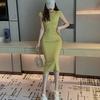 Women's Solid Color Casual Sexy Slit Bodycon Dress Summer Sleeveless Ladies Mid-length Vestidos
