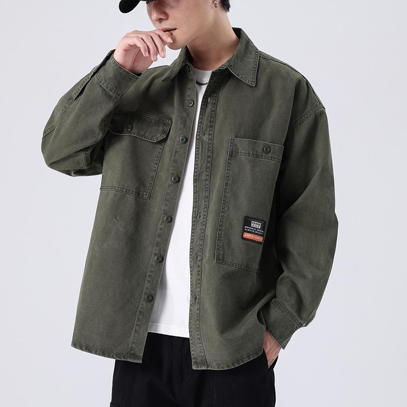 Heavy Retro Khaki Tooling Jacket Men'S Loose Large Size Trendy Brand Youth Shirt Casual Coat Trendy