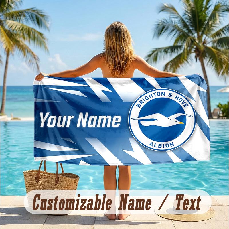 Custom Text Beach Towel, Soft Absorbent Swimming Multi-use TowelBrighton & Hove Albion Football