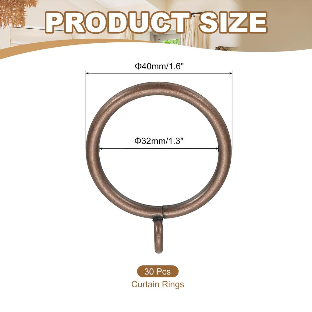PATIKIL Кольца для штор с внутренним диаметром, 30 металлических колец для карниза, цвет меди, проушины 1,3 дюйма, кольца, булавки,