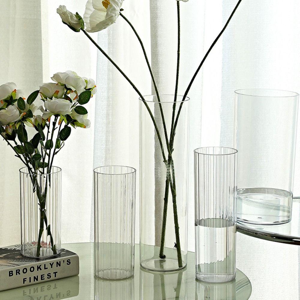 Прозрачная ваза для цветов в полоску, небьющийся гидропонный цветочный горшок для дома