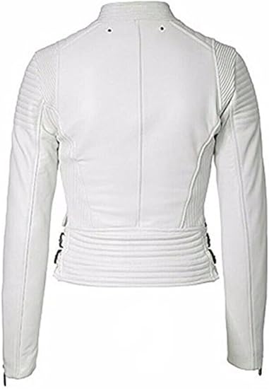 Women's White Genuine Lambskin Leather Jacket Biker Motorcycle Real Coat Jacket