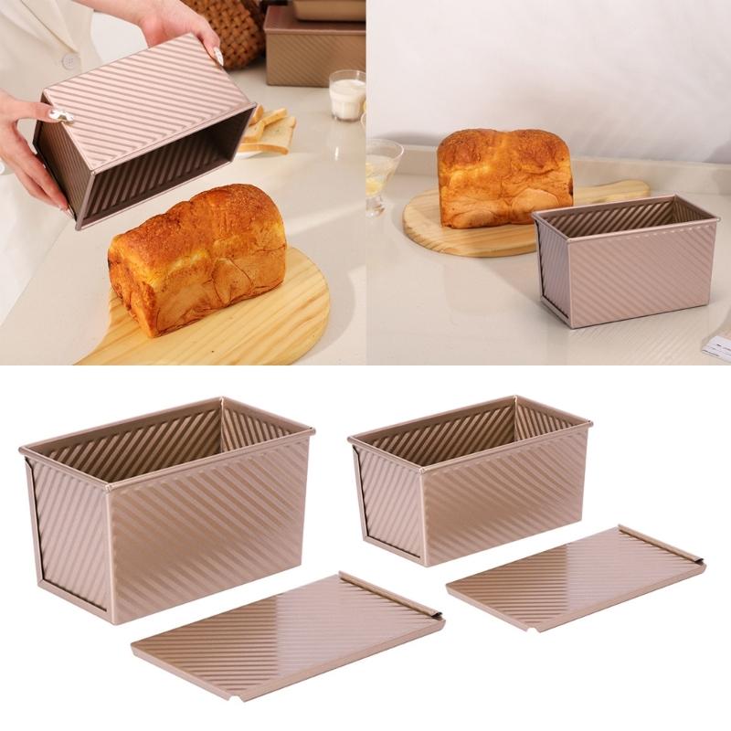 Pullman Loaf Pans with Lid for Homemade Bread Nonstick Corrugated Carbon Steel Bread Toast Box with Cover for Bakeware