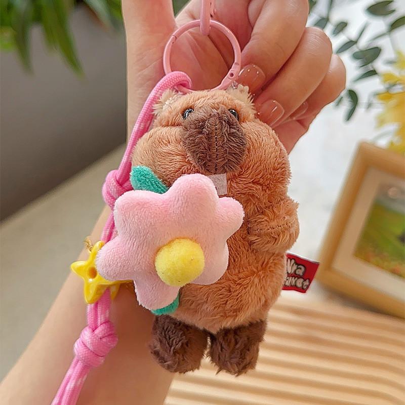 Groundhog Picking Flower Plush Pendant Cute Cartoon Animal Keychain Small Gift