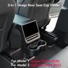 cfseh5 3-In-1 Design Rear Seat Cup Holder Organizer For Tesla Model Y Juniper 2025+ & Model 3 Highland 2024+ Retractable and Foldable