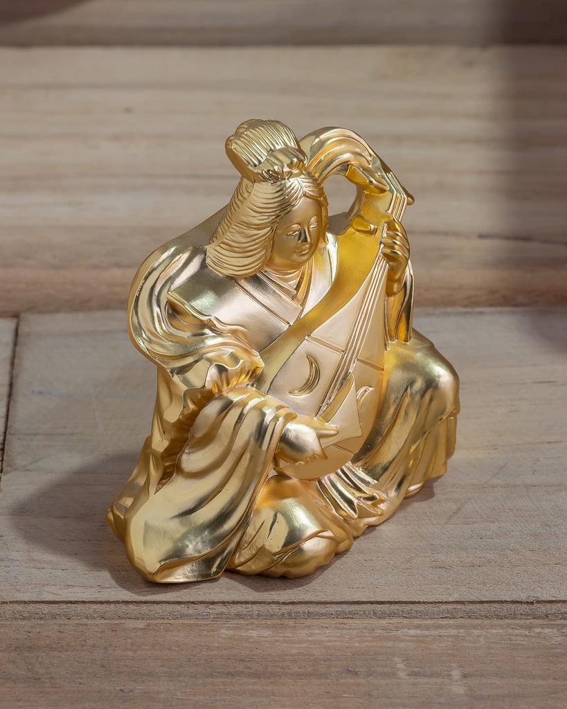 Seven Lucky Gods of Good Fortune: Benzaiten (Gold Plated/24K) Sculptor: Makita Shuuun Original Model - Buddhist Statue, Ornament, Takaoka Bronze Ware