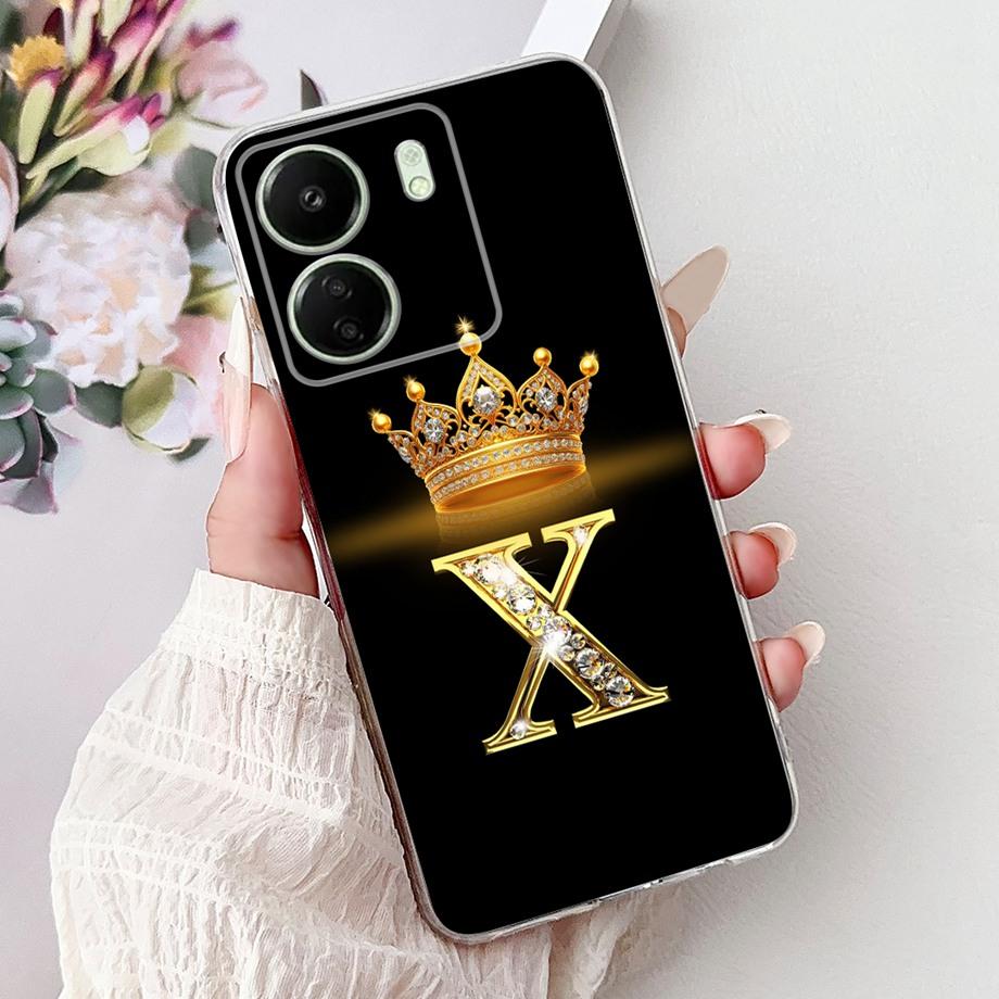 For Xiaomi Redmi 13 13C 4G 5G Soft Silicone Phone Case Crown Letters Initials Cover For Redmi13c 13 C Realme13 Clear Back Cover