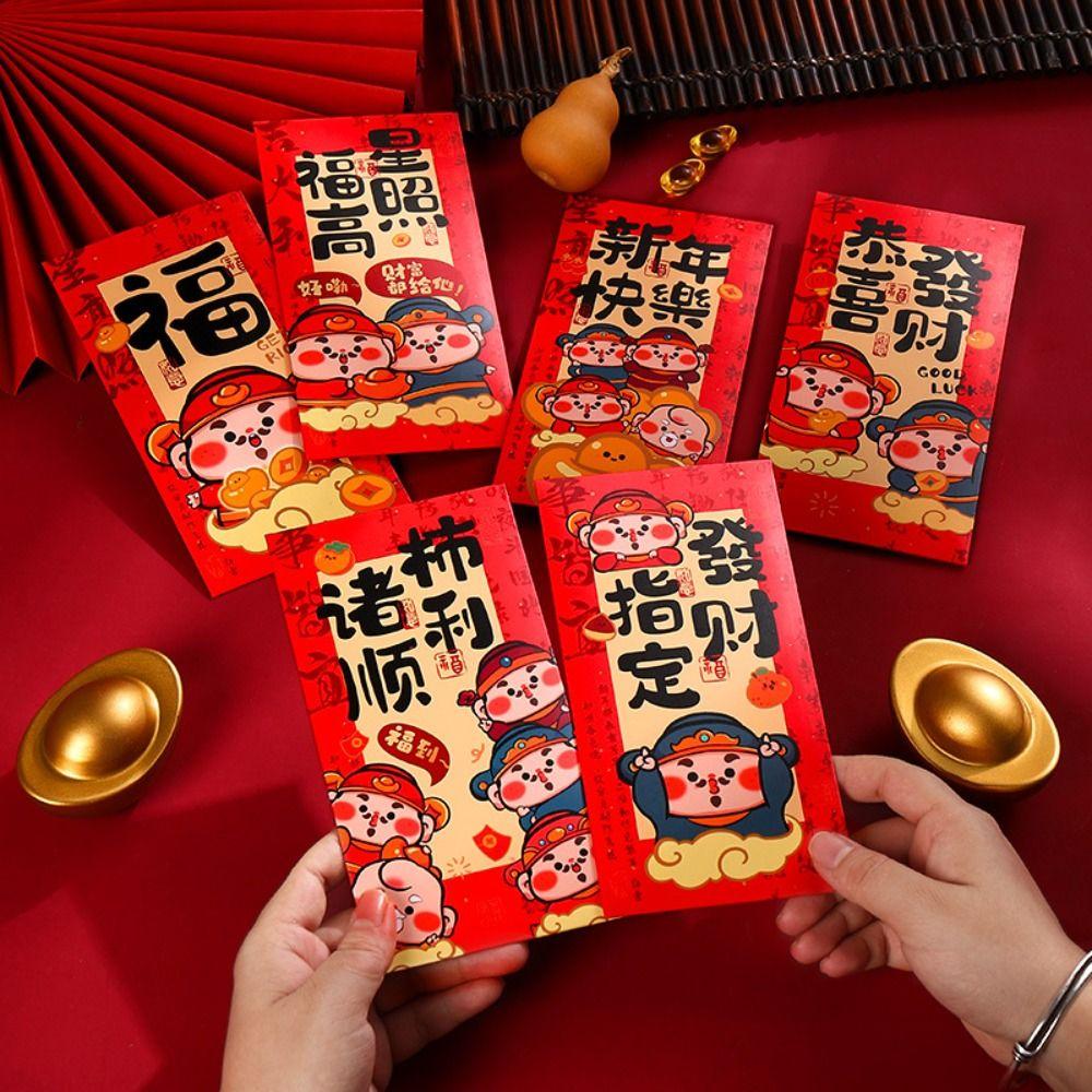 6pcs Chinese Style 2025 New Year Money Pocket Calligraphy Red Packets Spring Festival Supplies