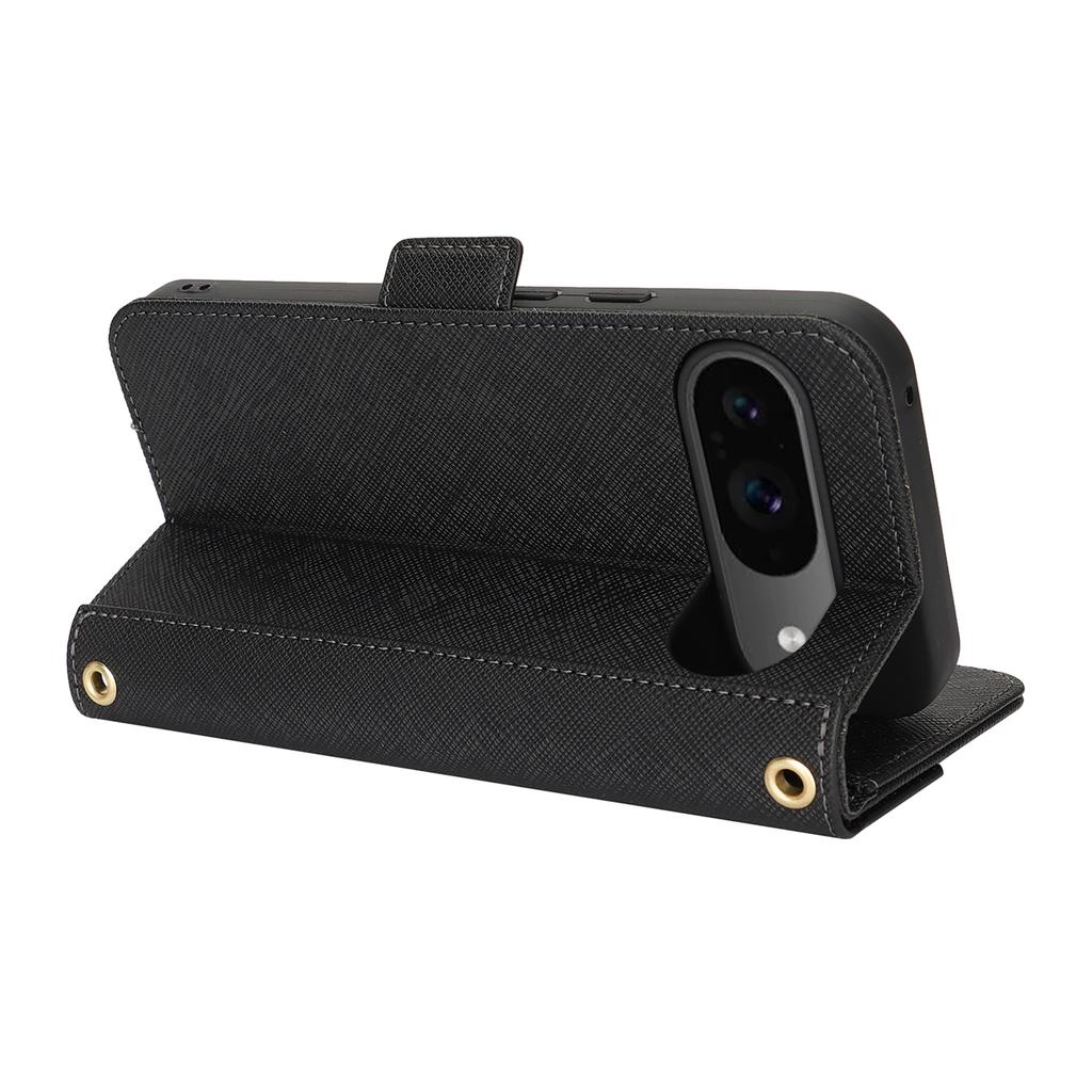 Чехол-подставка для Google Pixel 9/9 Pro, кошелек из искусственной кожи с перекрестной текстурой, чехол для телефона с плечевым ремнем/зеркальцем для макияжа