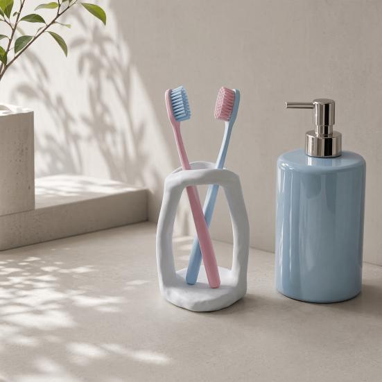 Toothbrush Holder, with Irregular Hollow Artistic Shape, Modern Style Compact Bathroom Organizer, Matte Finish Multi-Use Storage Rack