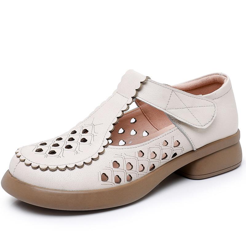 Модная GKTINOO Натуральная кожа Сандалии с закрытым носком 2025 Лето Ажурные Толстый каблук Мэри Джейн Застежка-липучка Женская обувь Большой размер