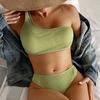 Ladies Solid Color One Shoulder Pleated Fabric Sexy Bikini High Waist Swimsuit (Two Piece)