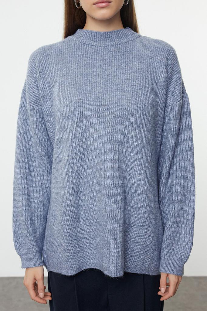 Женский модный стильный свитер в хиджабе, трикотаж цвета индиго, базовый свитер