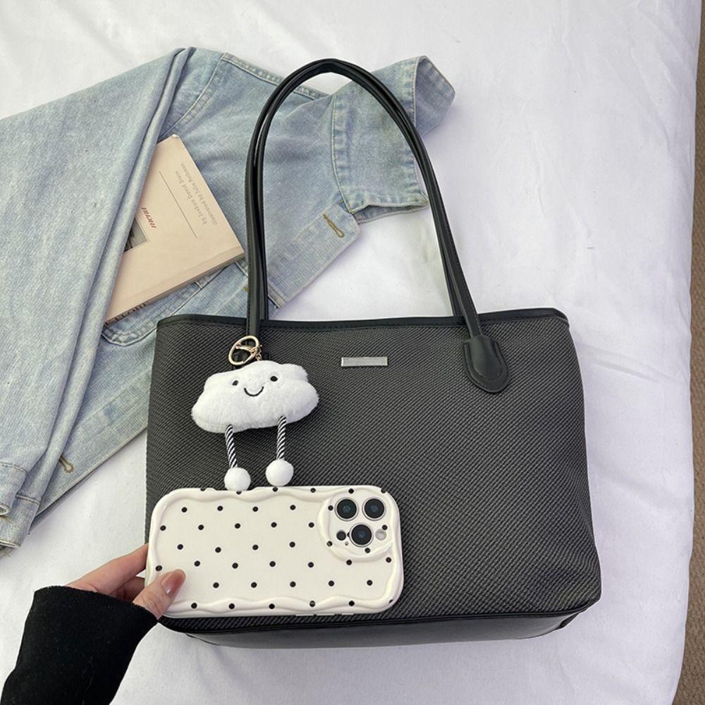Casual PU Women's Shoulder Bag Large Capacity Black Beige Blue Shopping Bag Minimalist Design Tote Bag