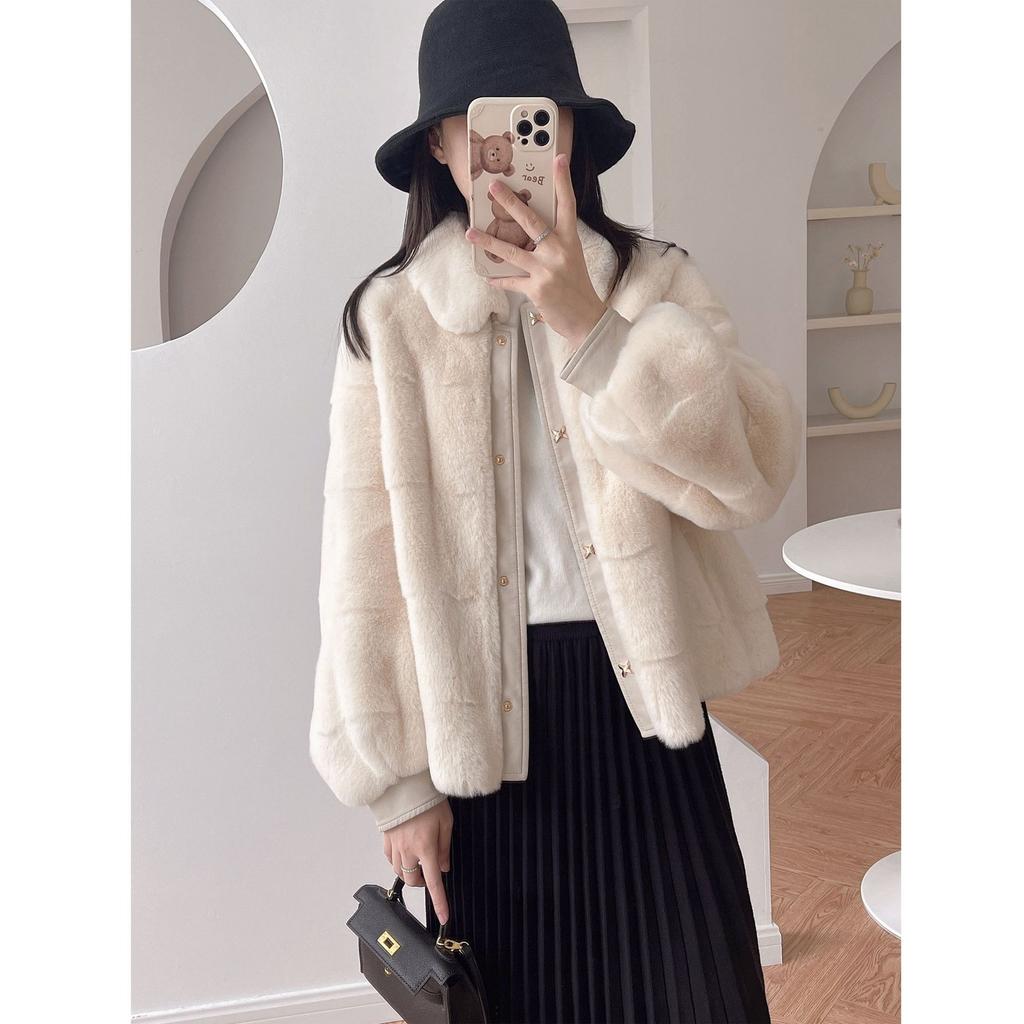 New lantern sleeve fur coat women's medium and long winter small fragrance imitation mink plush coat light