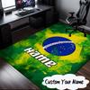 Custom Name Brazilian Flag Rug for Living Room, Game Rooms, Office, Bedroom, Floor Mat Playful Design, Fan Gifts Christmas Decor