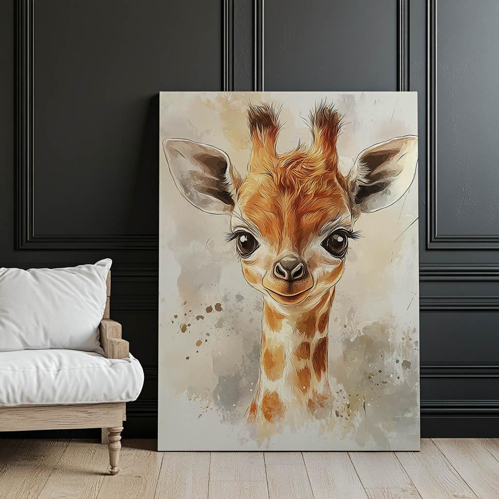 Urocza Twarz Małej Żyrafy Urocza Twarz Małej Żyrafy, 50X70 Cm, Rama Drewniana Jasny Dąb, Papier Matowy 230 Gsm