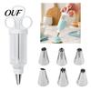 Cake Border Decorating Kit Kit, Cupcake Icing Piping Tool with 6 Stainless Steel Nozzles, Clear Handheld Cream Dispenser Set for Icing, Frosting,