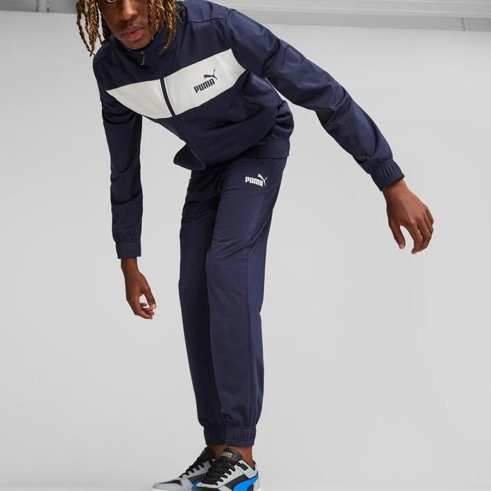 Puma Поликостюм Цветной блок Воротник-стойка Верх на молнии и брюки с манжетами Флисовый Повседневный Спортивный комплект Мужской костюм Темно-синий 678477-06